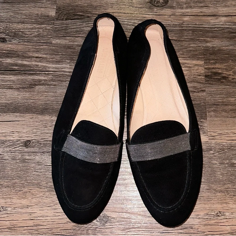 Hispanitas Black Suede Loafers with Silver Rhinestones size 8 1/2